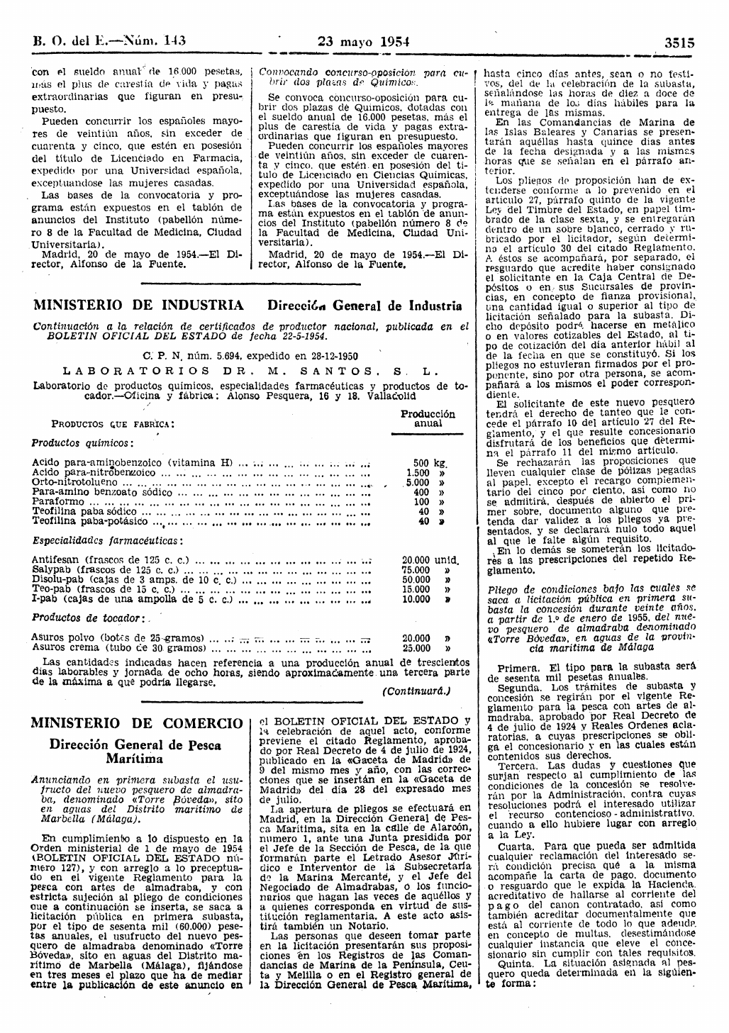 Página 3515 del BOE de 1954 relativa a Torre Bóveda